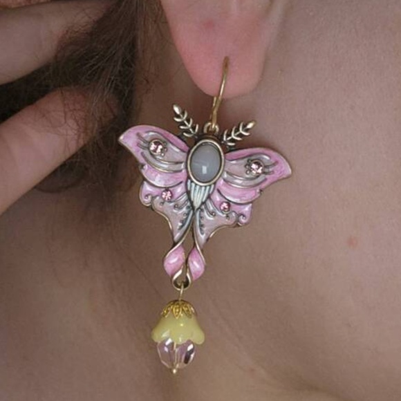 Luxe Gold Tone Rhinestone Floral Butterfly Drop Earrings - Picture 6 of 6